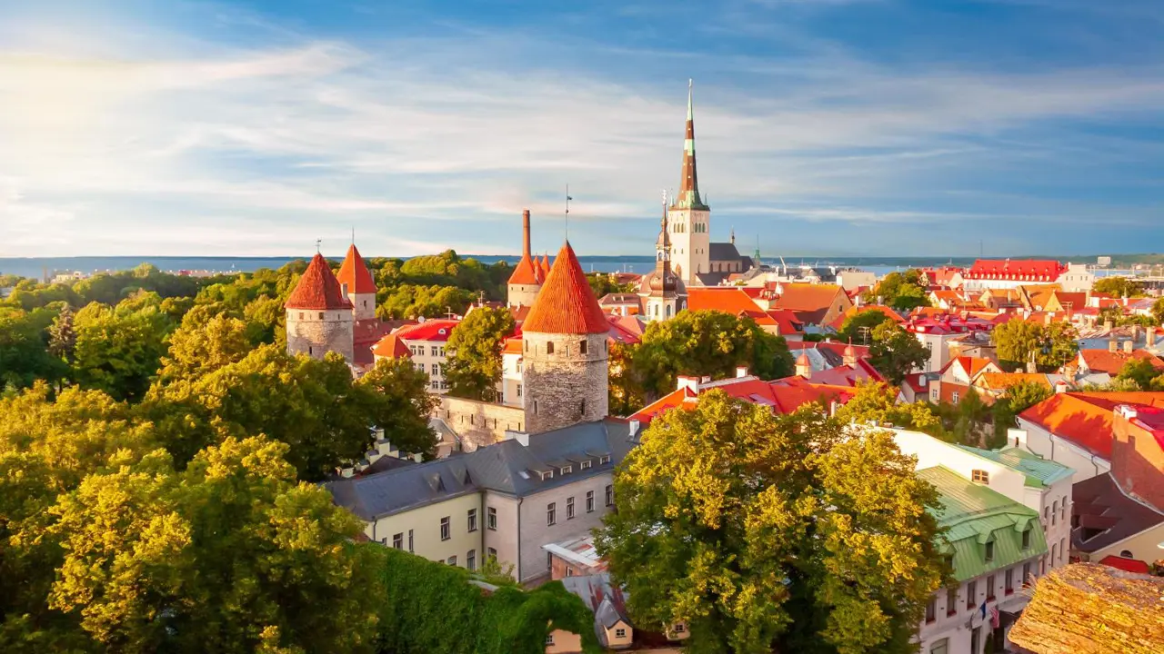 Saint Olav's Church And Old Town Walls, Tallinn, Estonia