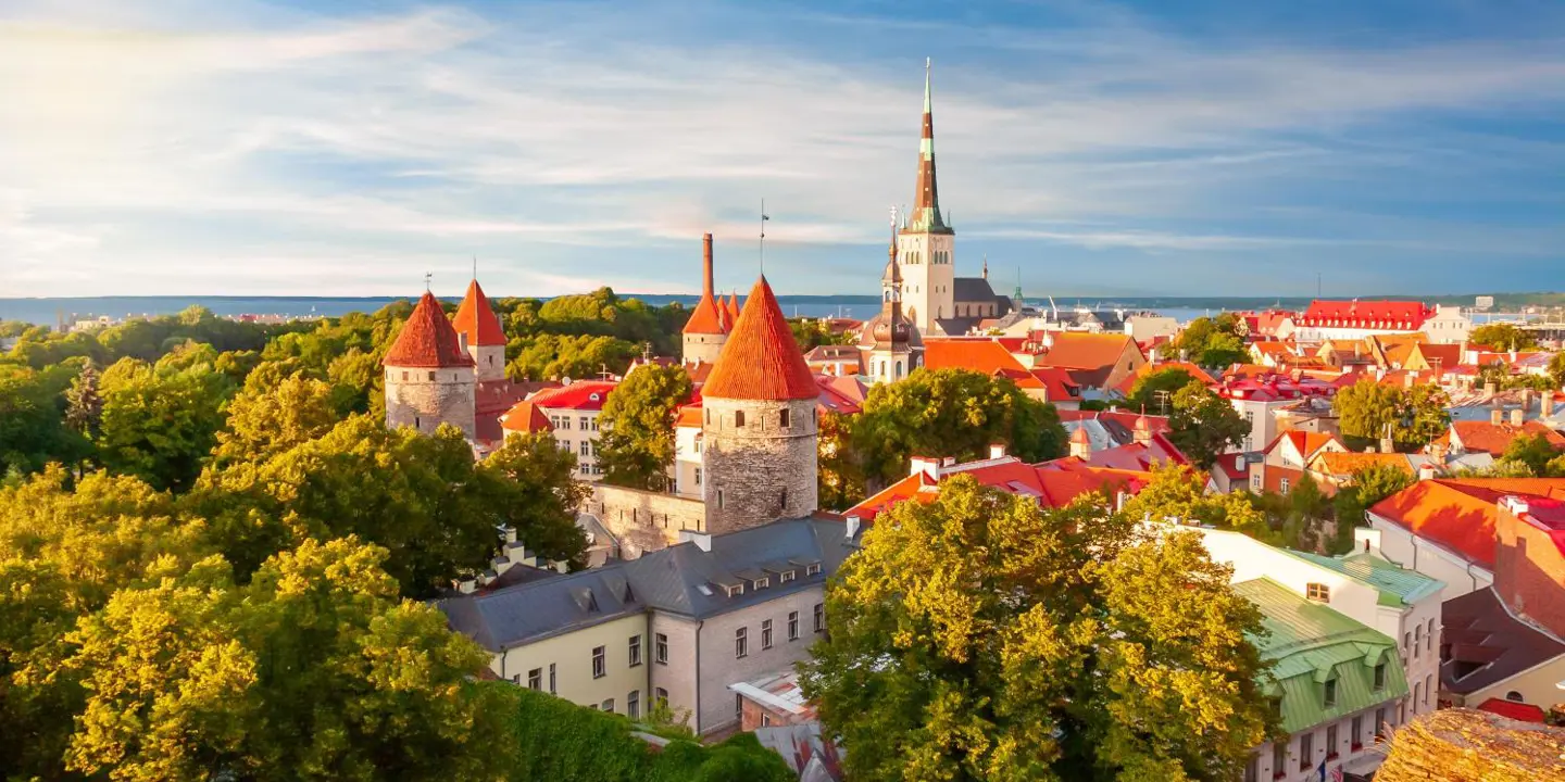 Saint Olav's Church And Old Town Walls, Tallinn, Estonia