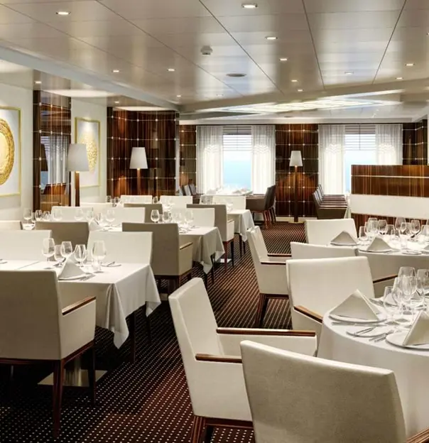 Dining room on board an Ambassador cruise ship