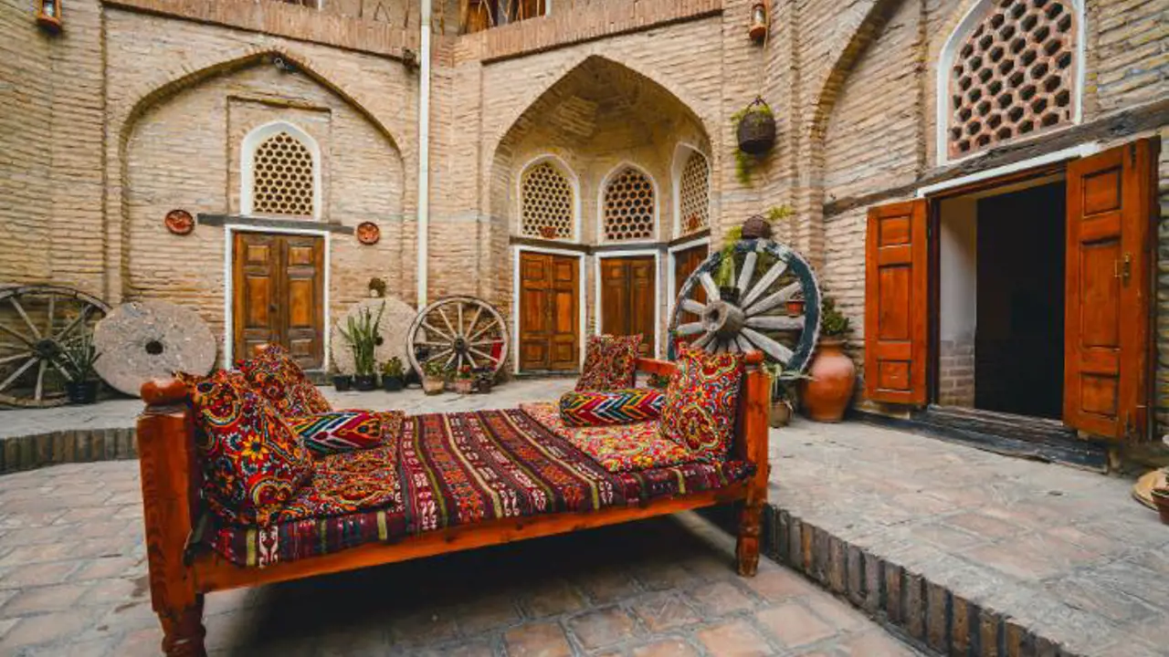 Courtyard Of A Medieval Caravanserai In Bukhara, Uzbekistan