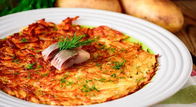 Traditional Swiss Potato Rosti With Dill And Salted HerringPotato Rosti With Dill And Salted Herring