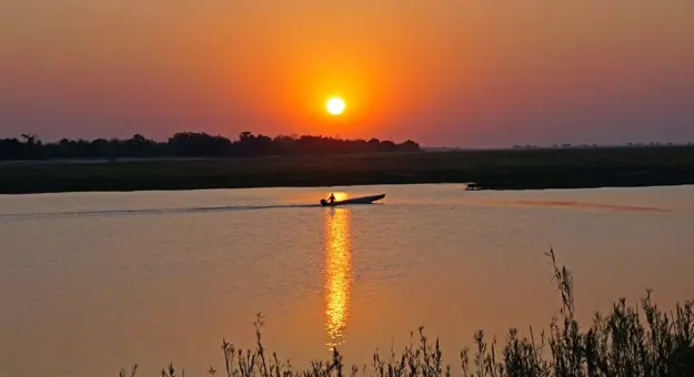 Main Sailing Down Chobe River In Botswana