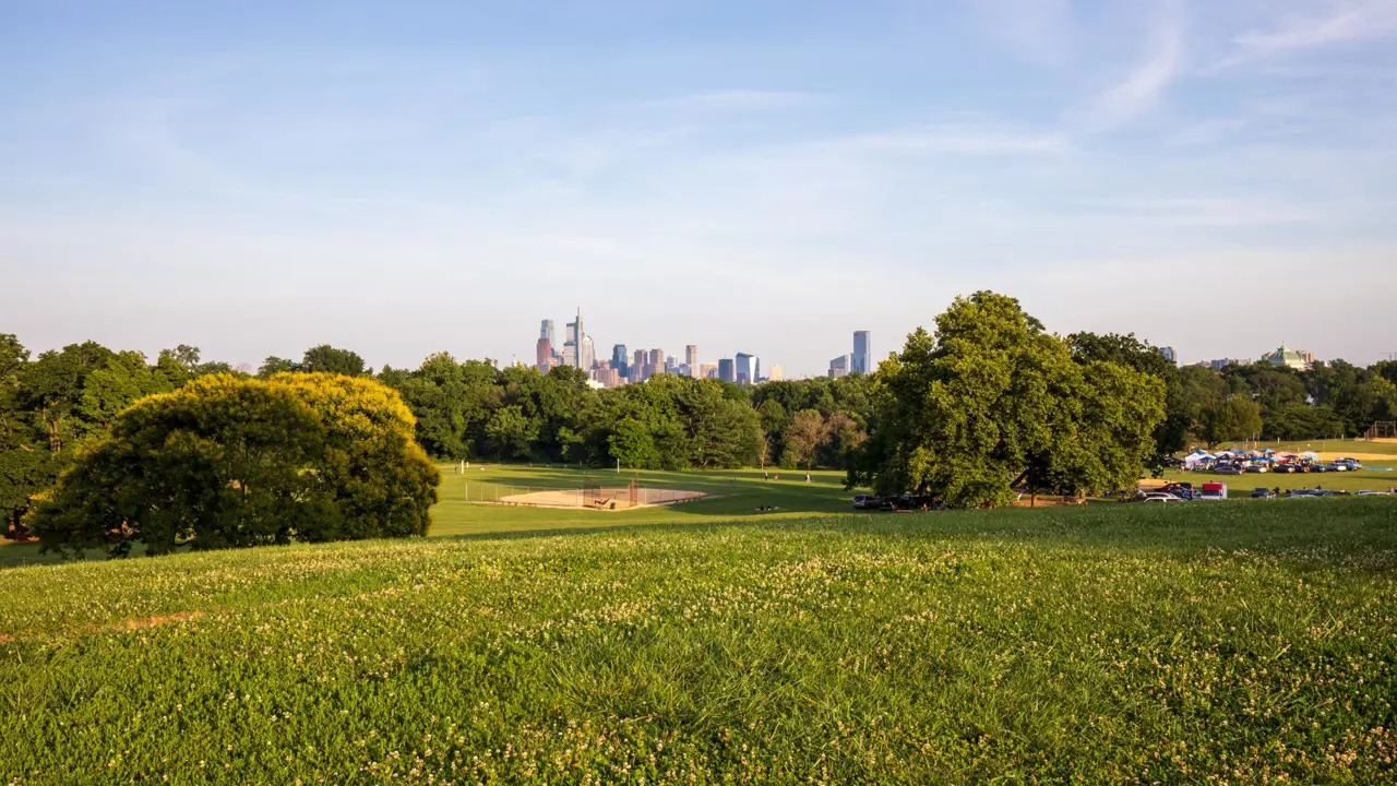 Philadelphia skyline view from Fairmount Park, Pennsylvania, USA
