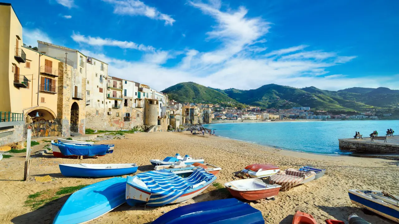 Sandy beach in Cefalù, Sicily