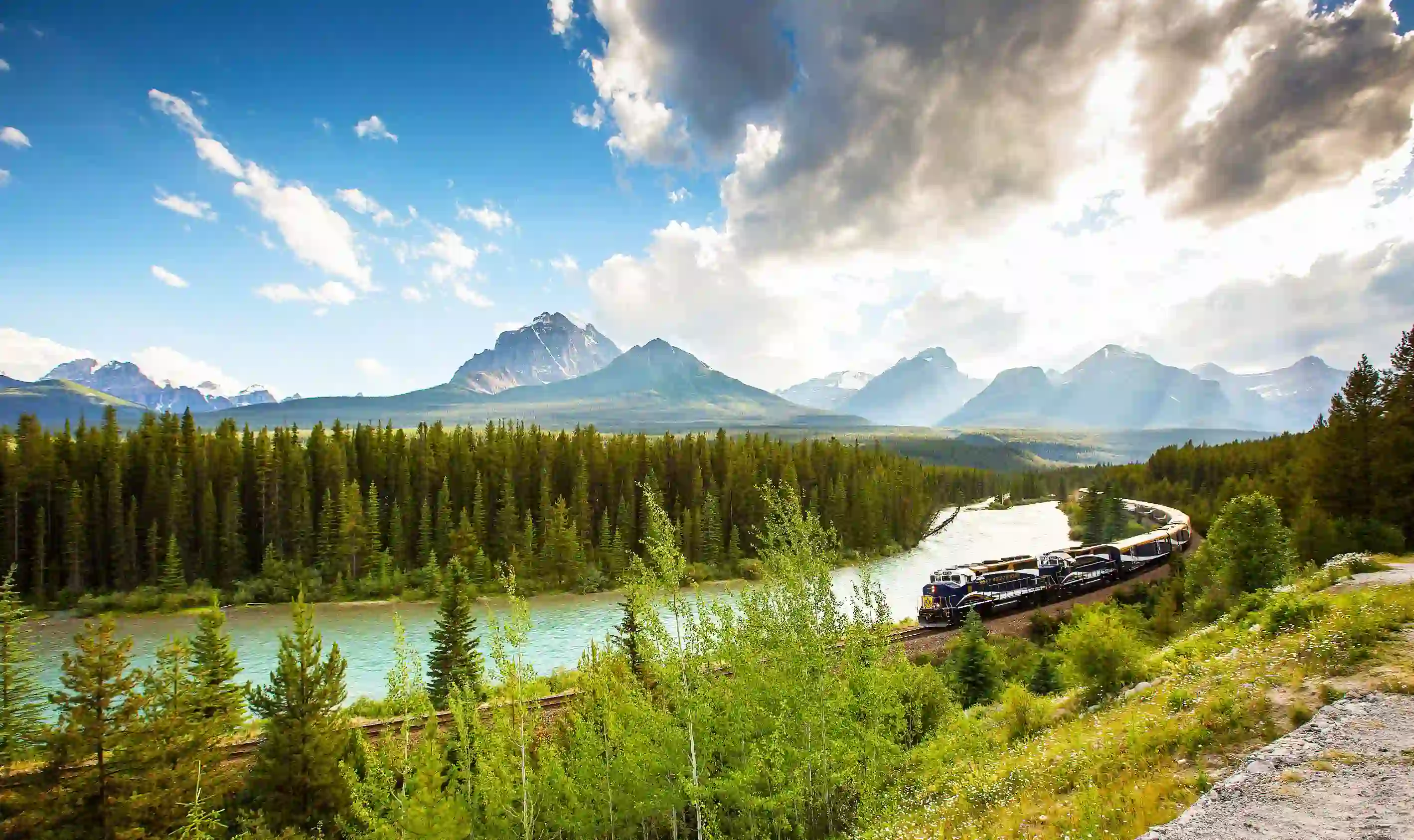 Exterior Of Train Passing Canadian Rockies